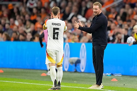 UEFA Nations League, Netherlands vs Germany: Germany's head coach Julian Nagelsmann talks to his player Joshua Kimmich